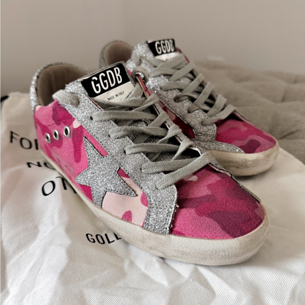 GOLDEN GOOSE ⭐️ Superstar Glittered Camo Low-Top Sneakers Sz 6